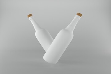 Two elegant white wine bottles with cork stoppers perfect for sophisticated branding designs