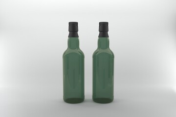 Two elegant green glass bottles with black caps, perfect for beverage branding and product displays