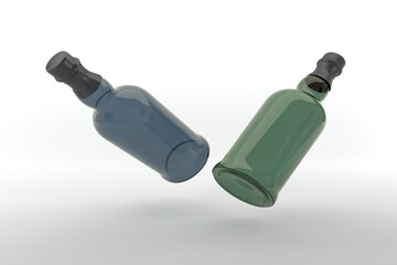 Elegant colored glass bottles floating, perfect for beverage branding and product promotions with style