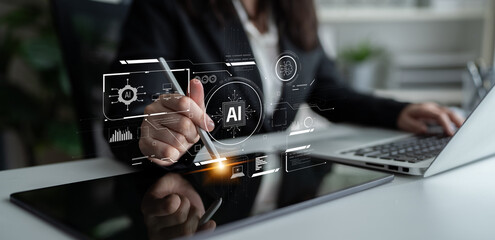 AI interface showing how artificial intelligence powers systems. AI Artificial intelligence transforms data, enables automation, and AI artificial intelligence drives innovation. Latch