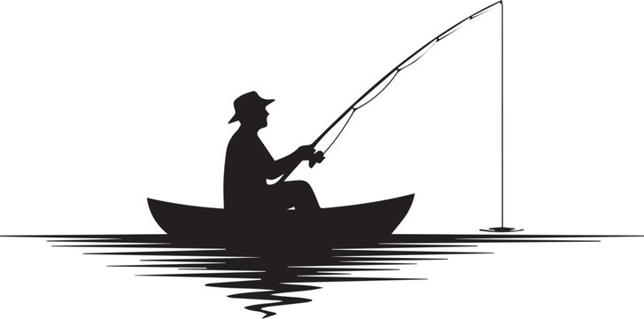 Silhouette of a fisherman in a boat casting a line on water serene outdoors activity