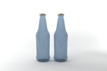 Two elegant blue glass bottles with golden caps, perfect for beverage branding and design concepts
