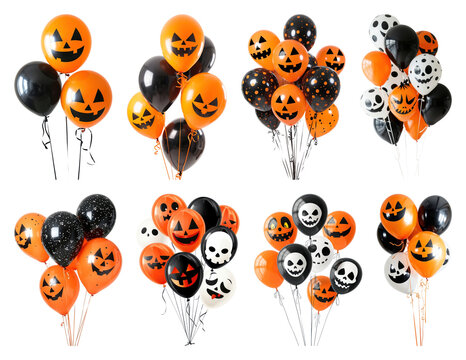 Halloween-themed balloons with spooky designs.