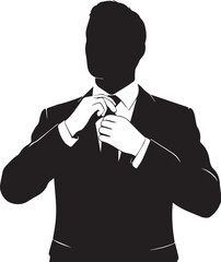 Silhouette of a man in a suit adjusting his tie
