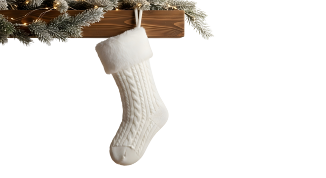 Cozy White Christmas Stocking Cable Knit Transparent PNG