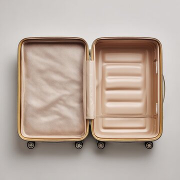 Empty beige suitcase open, top view (1)