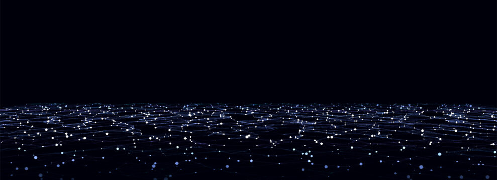 Vector technology blue perspective grid in infinity. Abstract digital wireframe floor with lines. Dark wave in digital background. Flooring illustration. Analysis a network connection.