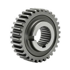 Industrial precision metal spur gear component for machinery isolated on transparent background