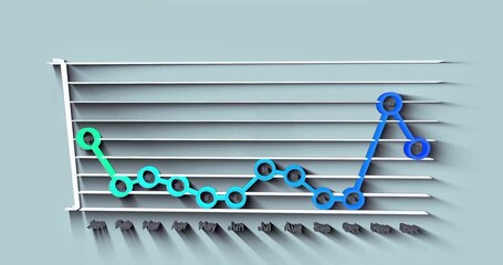Animated 3D line graph showing business data trends over ten months, financial growth - Powered by Adobe