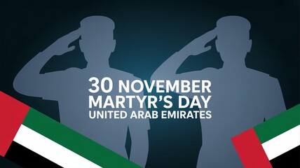 30 November Martyr’s Day UAE – dual saluting soldier outline, modern geometric flag design, national remembrance