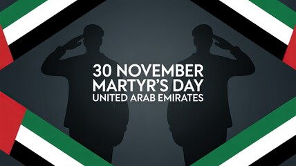30 November Martyr’s Day UAE – dual saluting soldier outline, modern geometric flag design, national remembrance