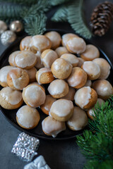 Christmas homemade gingerbread cookies on wooden table
