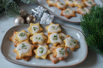 Christmas homemade gingerbread cookies on wooden table