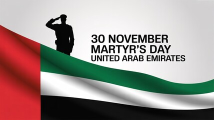30 November Martyr’s Day UAE – flag wave, saluting soldier, modern vector poster for national remembrance