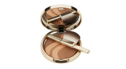 Open bronzer compact with brush isolated PNG with Transparent Background