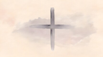 Serene Ash Wednesday watercolor cross illustration gentle spiritual art with soft beige background