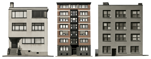 PNG Urban residential architecture facade, element set on transparent background