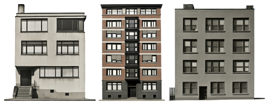 PNG Urban residential architecture facade, element set on transparent background