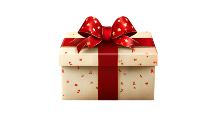 A beautifully wrapped gift box with a red ribbon and bow isolated on transparent background, perfect for christmas or any special occasion