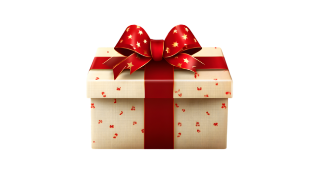 A beautifully wrapped gift box with a red ribbon and bow isolated on transparent background, perfect for christmas or any special occasion