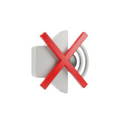 Obraz premium Mute speaker icon 3d render with red cross, indicating no audio. isolated on transparent background