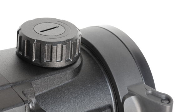 Focus knob on the front of a thermal rifle sight for night vision