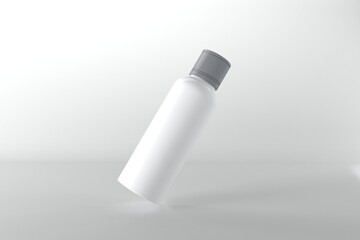 Minimalist white cosmetic bottle mockup with gray cap, perfect for beauty product branding campaigns