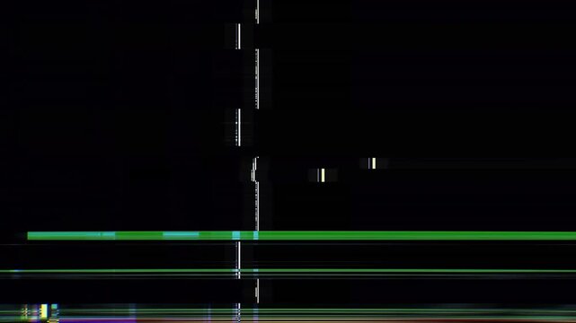 Damaged display glitch loop with broken pixels, flickering scanlines and distorted blocks. Ideal as overlay, transition or background. Includes 6 seamless looping variations