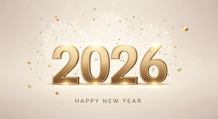 Golden 2026 New Year Celebration with Fireworks and Confetti
