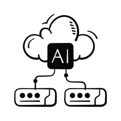 Well designed hand drawn icon of ai cloud network