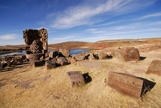 Sillustani, Ancient Pre-Inca Burial Towers beside Lake Umayo, Puno, Peru