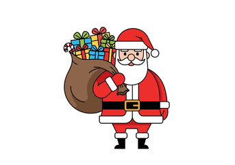 Obraz premium Santa Claus with a Bag Full of Gifts Illustration.