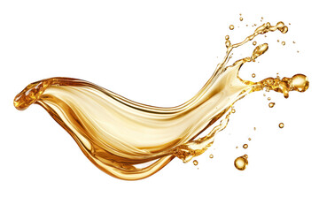 Fototapeta premium A dynamic splash of golden liquid gracefully flowing through the air. creating an elegant wave shape. against a clean white background. ideal for advertisements or culinary uses