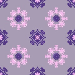 Seamless Ikat Floral Medallion Pattern in Lavender and Pink