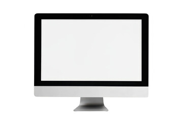 Fototapeta premium A sleek. modern computer monitor stands against a minimalist white background. its empty screen. ideal for technology. design. or workspace-related projects