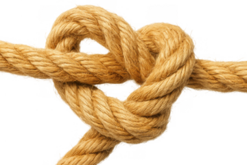 Rope heart knot symbolizing love, connection, marriage, trust, relationship, engagement, and commitment on transparent background