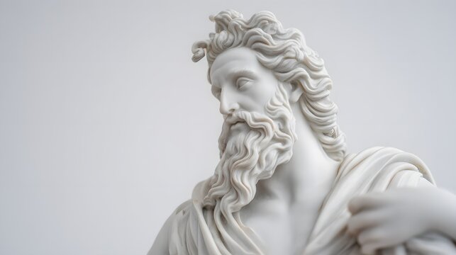 Majestic marble statue of Zeus evokes timeless power and classical artistry on a white background