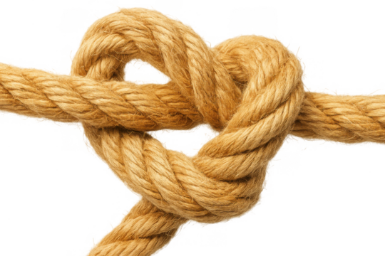 Rope heart knot symbolizing love, connection, marriage, trust, relationship, engagement, and commitment on transparent background