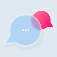 Minimalist illustration with two overlapping chat bubbles in soft blue and vibrant pink shades, representing communication, messaging, and interaction