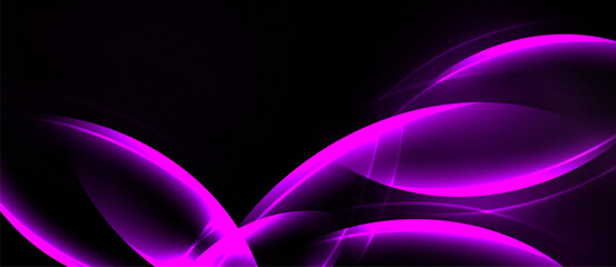 Abstract purple lines flow across dark background. Smooth curves create dynamic visual effect. Minimalist design, modern aesthetic.