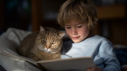 Children participating in a literacy program reading stories aloud to shelter cats — a creative educational initiative promoting empathy, kindness, and confidence while helping animals feel calmer