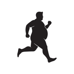 Side view fat man running silhouette vector flat illustration design