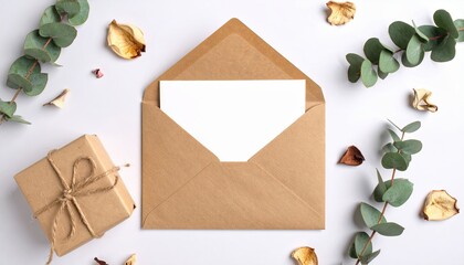 Rustic Eco-Friendly Holiday Card and Envelope Arrangement