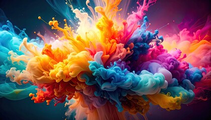 Abstract Fluid Motion with Colorful Pigment Burst