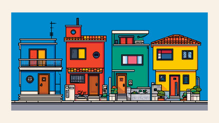 Fototapeta premium Set of colorful detached houses in flat design style