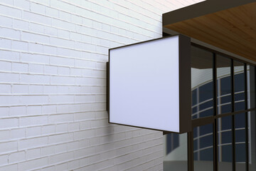 Showcase your brand with this modern square sign mockup on a white brick building for impactful advertising