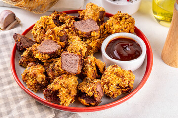 Beef Steak Nuggets Bites in crispy corn breading