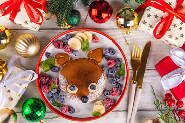 Funny and cute Christmas fox pancakes