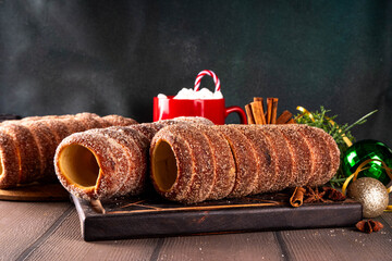 Traditional Christmas glazed dessert chimney cake