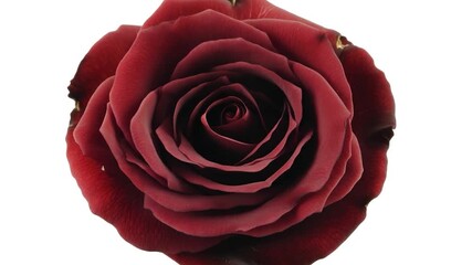 A single red rose ed against a white background